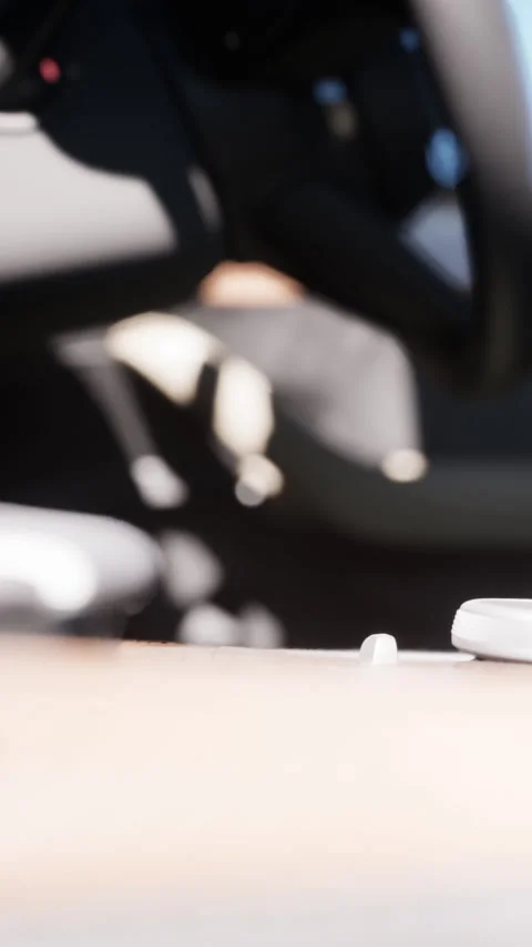 Close view of a white object on a table inside a car during a warm day Vídeo Stock 337995402