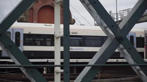 Close-up view of the white wagon going rapidly on the bridge  Stock Footage 245440243