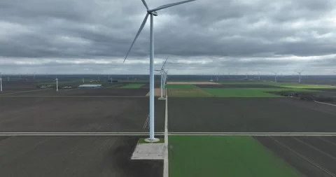 Close up view of a wind mill in countryside, flevoland, The Netherlands Stock Footage 304573438