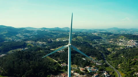 Close up view to the wind power turbine generating clean renewable energy. Stock Footage 197123849