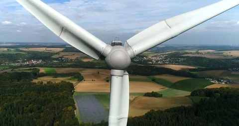 Close-up view of the wind turbine rotating at the beautiful nature of Germany Stock Footage 87475412