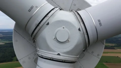Close up view of a wind turbine rotor generating renewable energy 스톡 동영상 326963772