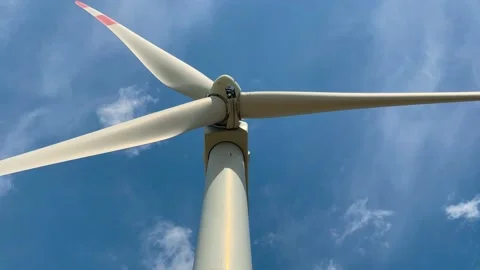 Close Up View of a Windmill against cloudy sky. Usa Renewable Energy Stock Footage 238000471