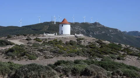 Close up view of windmills on the mountain Stock Footage 68769756