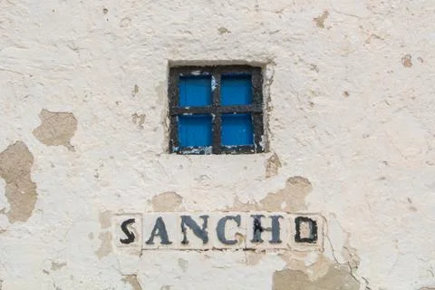 A close-up view to a window of an old windmill on the hill near Consuegra (.. Stock Photos