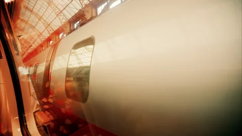 Close up view from a window of a train moving on the rails near a station in Stock Footage 297525974