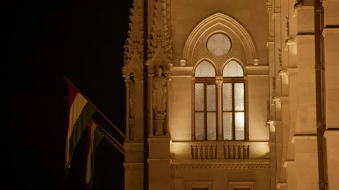 Close-up View Of Windows Of Neo-Gothic Architecture Of Hungarian Parliament Stock-Footage 323796969