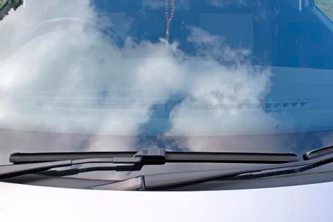 Close up view of windshield and windscreen wipers Stock Photos