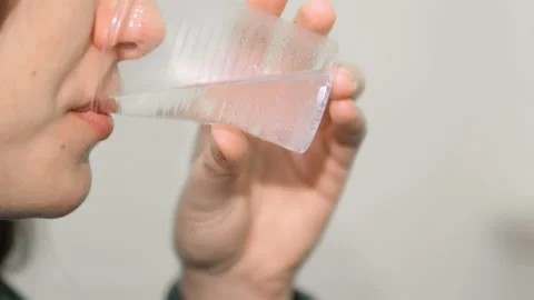Close up view of Woman while drink pure glass of water, health care lifestyle 4k Stock Footage 231531605