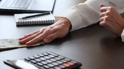 Close up view of womans hands and Indian rupee (INR) banknotes. Stock Footage 307964373