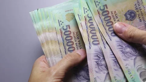 Close up view of woman's hands counting Vietnamese dong banknotes. Stock Footage 304693510