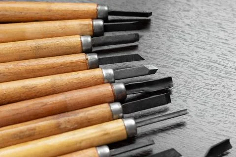 Close up view of wood chisel for carving wood . Choosing a Wood Carving Too.. Stock Photos