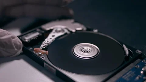 Close up view of working opened HDD hard disk drive Stock Footage 324361167