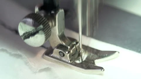 Close-up View of Working Sewing Machine. 4K Stock Footage 46577233