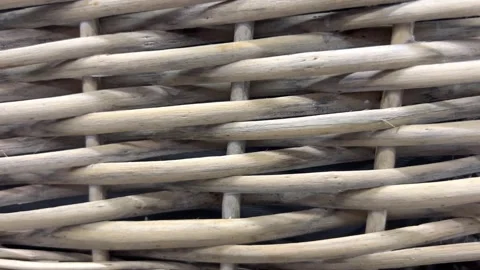 Close-up view of woven wicker texture in slow motion, natural rustic pattern Stock Footage 307484660