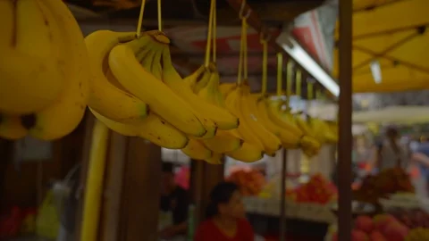 Close up view of yellow bananas on display for sale in kuala lumpur Video stock 111278357
