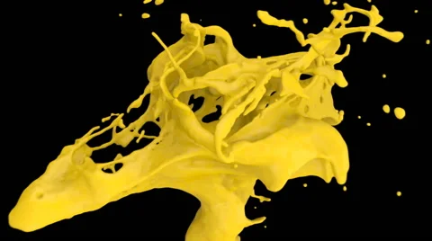 Close-up view of yellow color splashing in slow motion, on black (FULL HD) Stockbeeldmateriaal 45110657