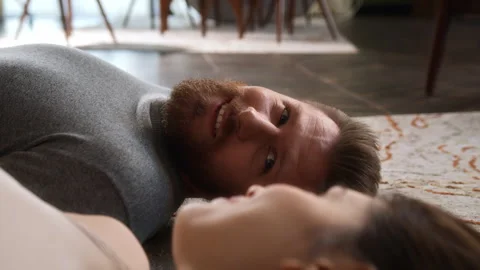 Close up view of young man face, looking in her eyes with love Stock Footage 266800037