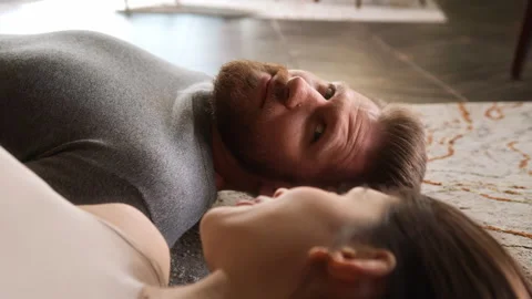 Close up view of young man face, looking in her eyes with love Video stock 266800146