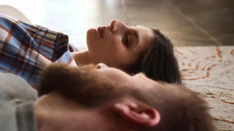 Close up view of young woman face, looking in his eyes with love Video stock 266800341