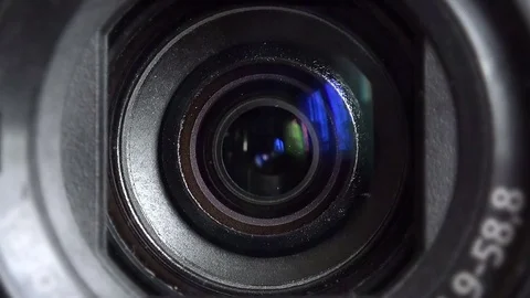 Close-up View of Zooming Camera Lens in a Digital Photo Camera Stock Footage