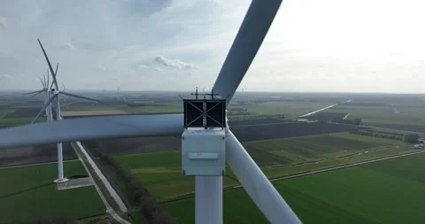 Close up views of the rotor blades of tunring wind turbines in Almere 스톡 동영상 304311892