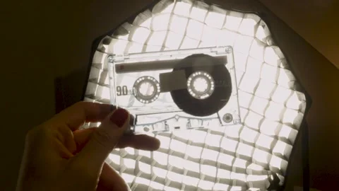 Close up of a vintage audio tape inside its box. Stock Footage 327687581