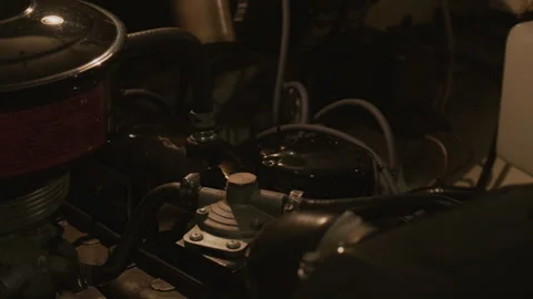 Close-up of Vintage Car Engine Components Видео 288790780