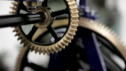 Close Up of Vintage Clockwork Mechanism with Rotating Gears Stock Footage 345753907