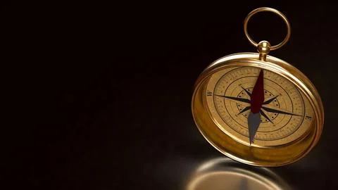 Close Up Vintage Compass On Dark Background 3d render. Stock Illustration