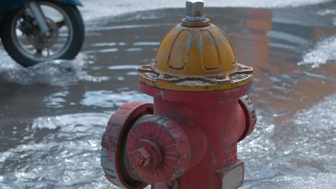 A close-up of a vintage fire hydrant painted in colors of Vietnamese flag Stock Footage 340563806