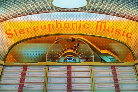 Close up of a vintage jukebox with empty labels Stock Photos