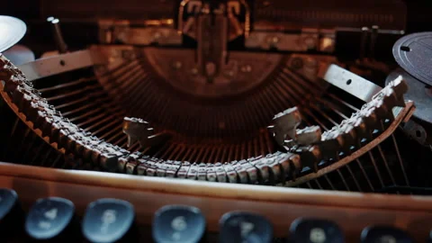 Close up of a vintage mechanical typewriter with visible keys and metal Stock Footage 337113219
