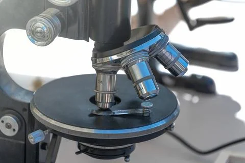 Close-up of a vintage optical microscope Stock Photos