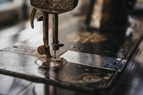 Close up of a vintage sewing machine. Stock Photos