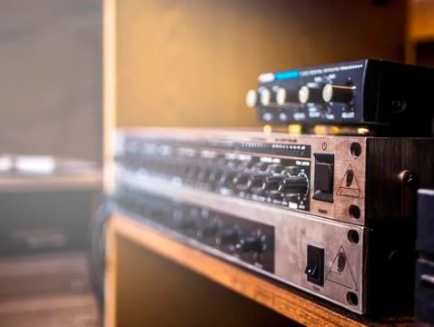 Close up vintage sound equpment rack Stock Photos