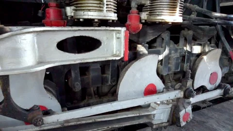 Close-up of Vintage Train Engine Mechanics in Cuautla Stock Footage 321532064
