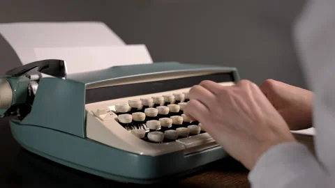 Close-up of vintage typewriter and hands typing. Retro writing process Stock Footage 326181908