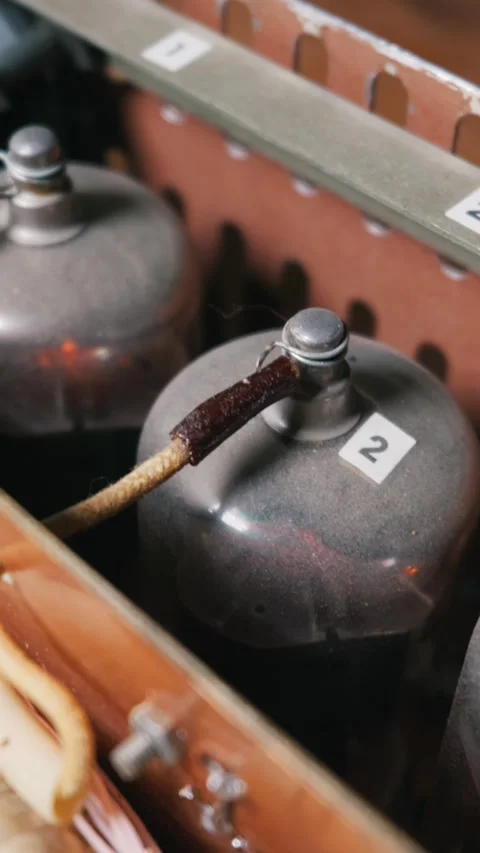 Close Up of Vintage Vacuum Tubes Inside Handmade Audio Amplifier Stock Footage 333826727