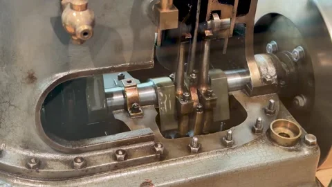Close Up of a Vintage Victorian Steam Engine Model in Motion Stock Footage 336426903