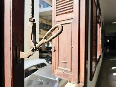 Close up Vintage Window Latch. Stock Photos