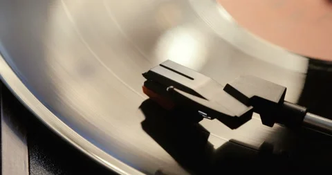 Close up of vinyl record on DJ turntable record player Stock Footage 85863929