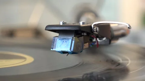 Close-Up of Vinyl Record Player Needle on Classic Turntable, with various ar Stock Footage 293090849