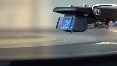 Close-Up of Vinyl Record Player Needle on Classic Turntable, with various ar Stock Footage 293091710