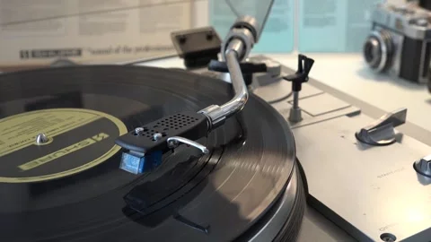 Close-Up of Vinyl Record Player Needle on Classic Turntable, with various ar Stock Footage 293091861
