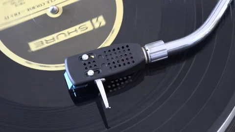 Close-Up of Vinyl Record Playing on Turntable Needle Arm, with various arm m Stock Footage 293085723