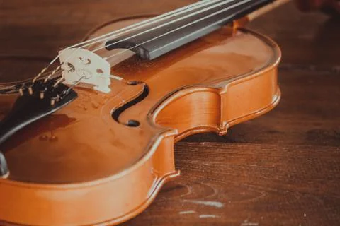 Close up of a violin shallow deep of field with copy space Stock Photos