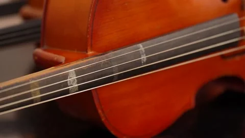 Close up of violin strings over fingerboard in warm light 库存影片 347813759