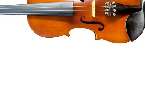 Close up of violin on white background for cut of, Top view of violin music.. Stock Photos