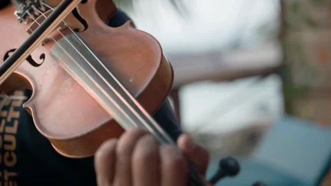 Close-up of the violinist, playing the violin, the concept of the music. Video stock 228732918